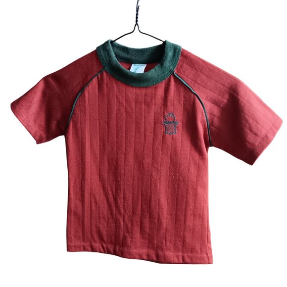 Boys 6/8 True Vintage Single Stitch T-Shirt Embroidered Basketball Hoop Ringer - Picture 1 of 6